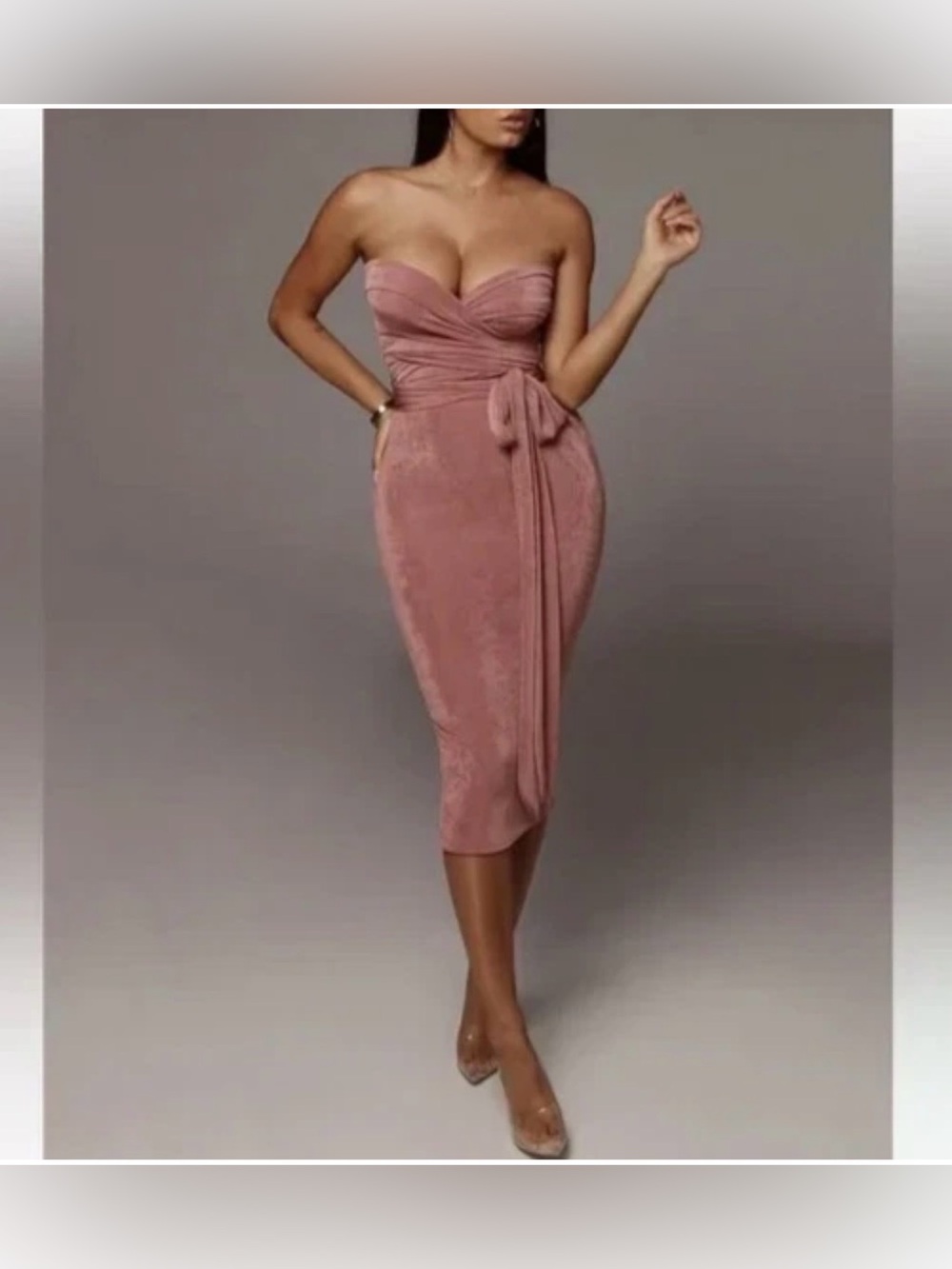 New JLuxLabel Elizabeth Multi-Way Wrap Dress Mauve Medium Strapless Ruched Midi